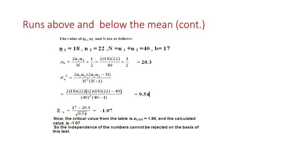 runs above and below the mean cont 2