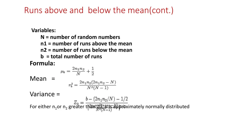 runs above and below the mean cont