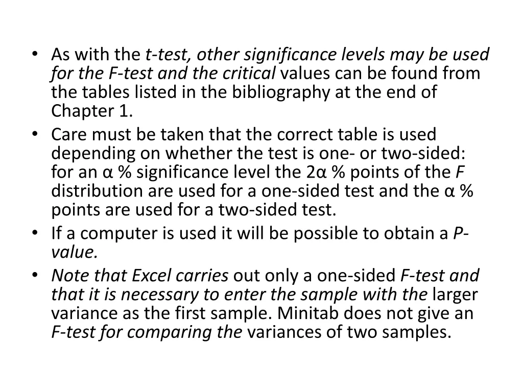 as with the t test other significance levels