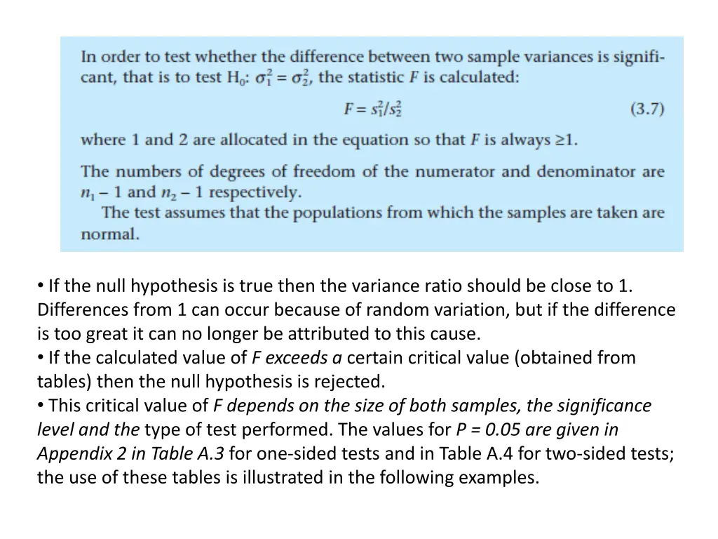 if the null hypothesis is true then the variance