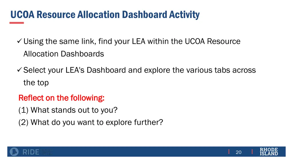 ucoa resource allocation dashboard activity