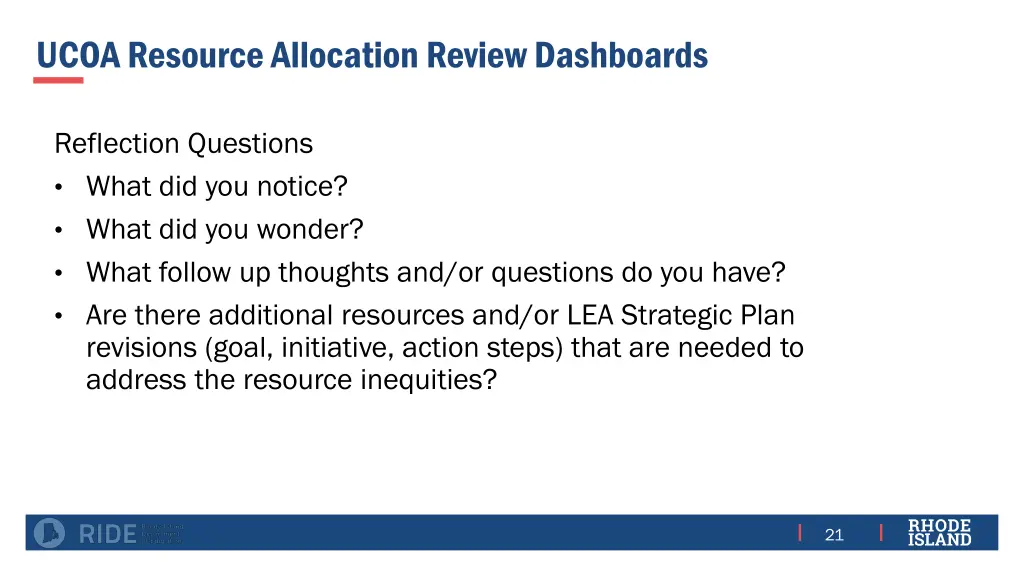 ucoa resource allocation review dashboards