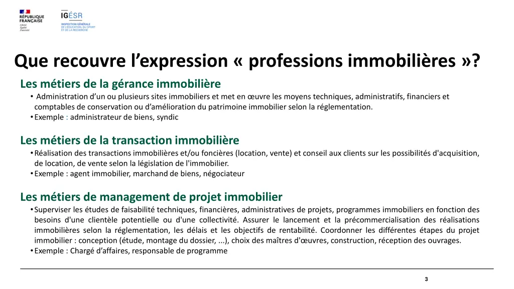 que recouvre l expression professions immobili