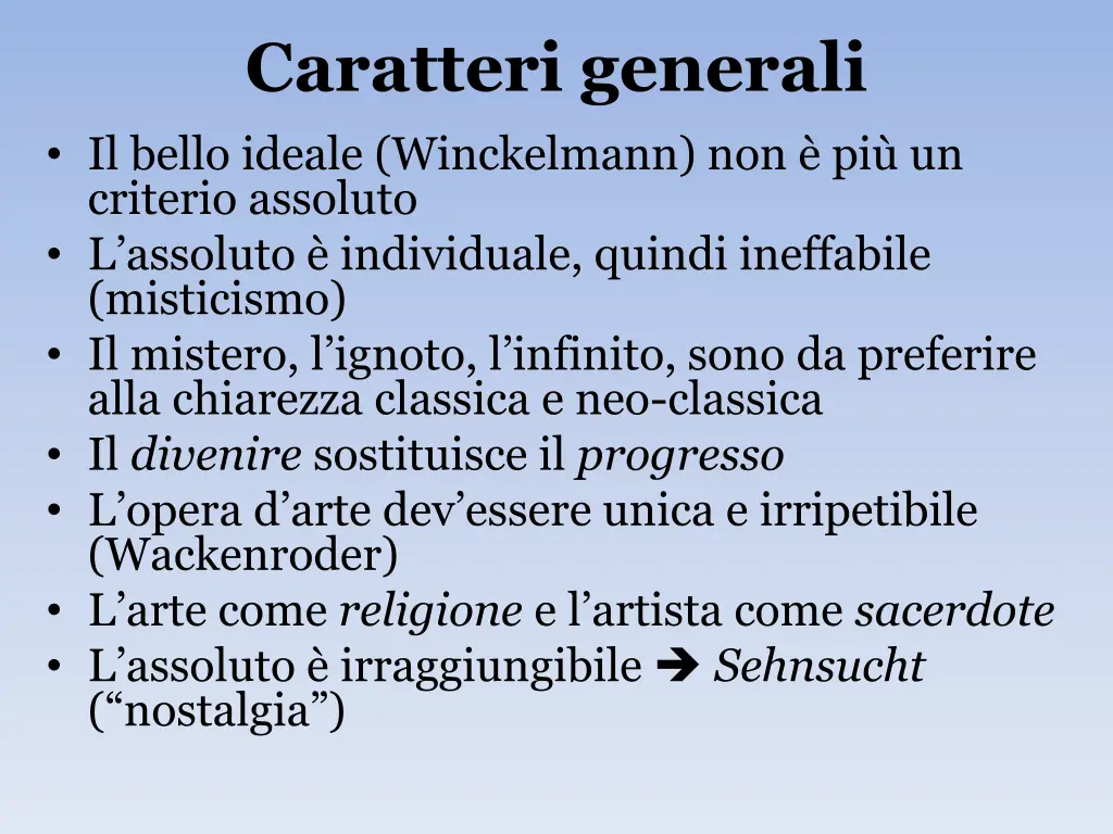 caratteri generali il bello ideale winckelmann