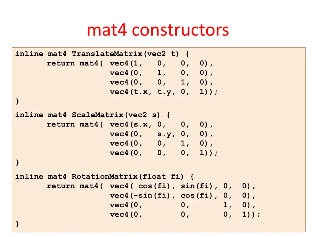 mat4 constructors