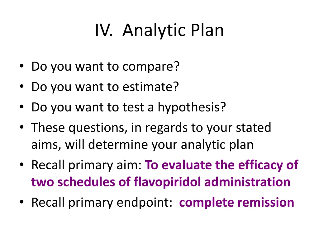 iv analytic plan