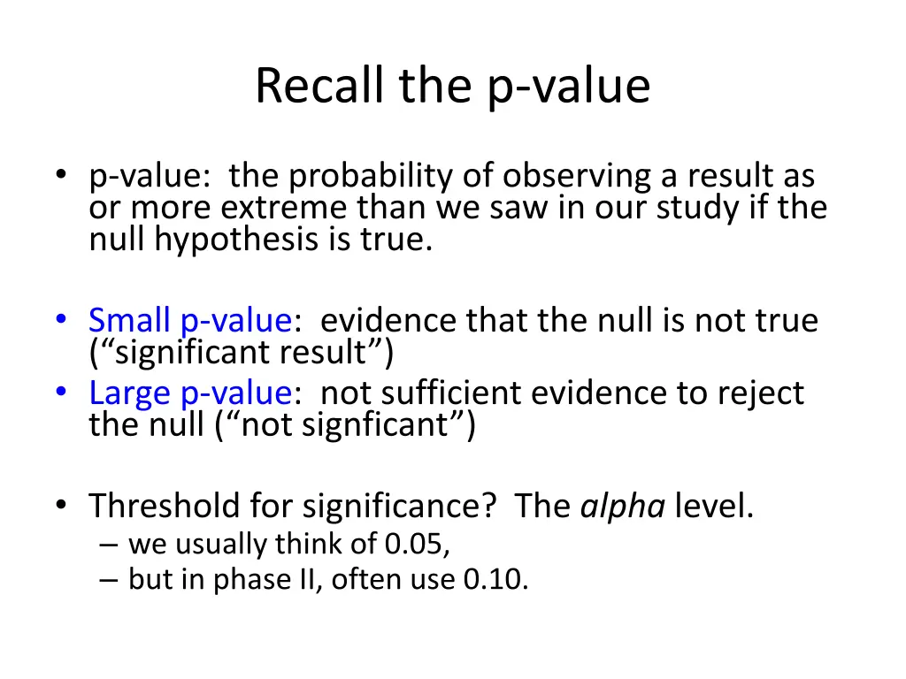 recall the p value