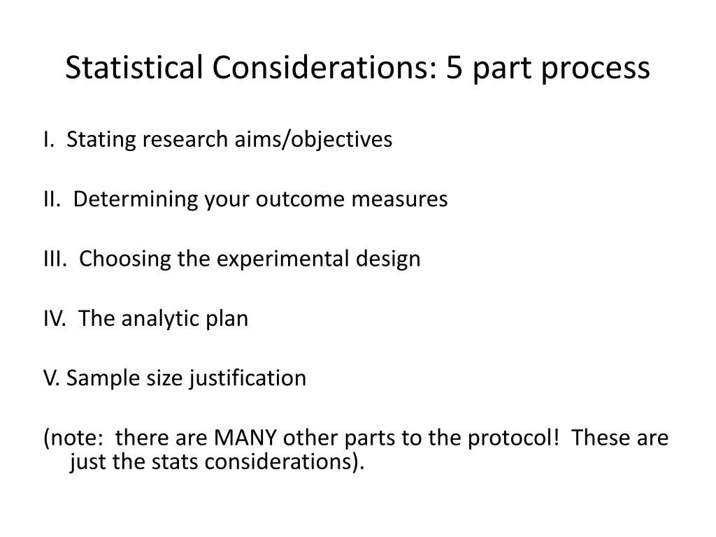 statistical considerations 5 part process