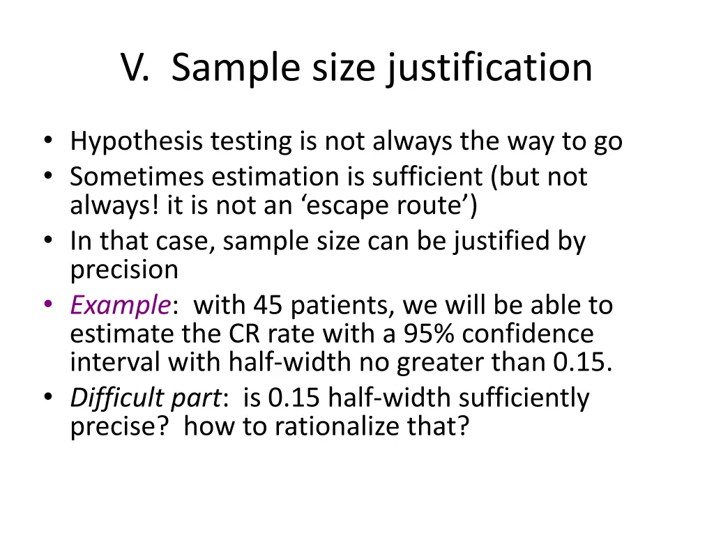 v sample size justification 2