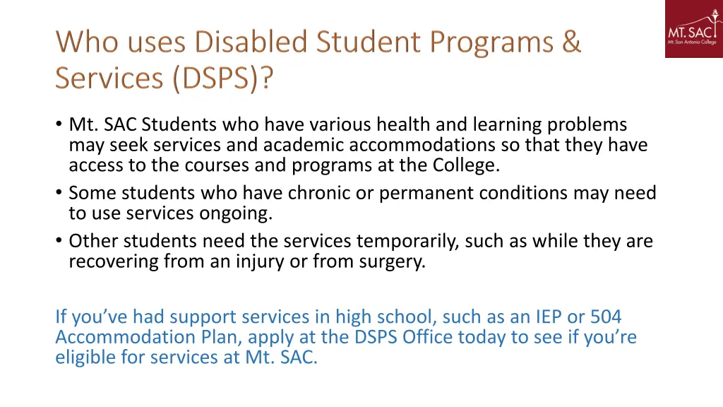 mt sac students who have various health