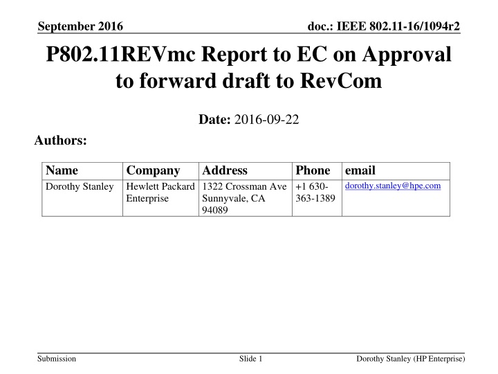september 2016 p802 11revmc report
