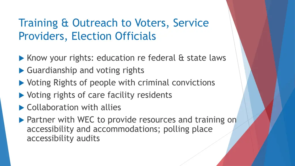 training outreach to voters service providers