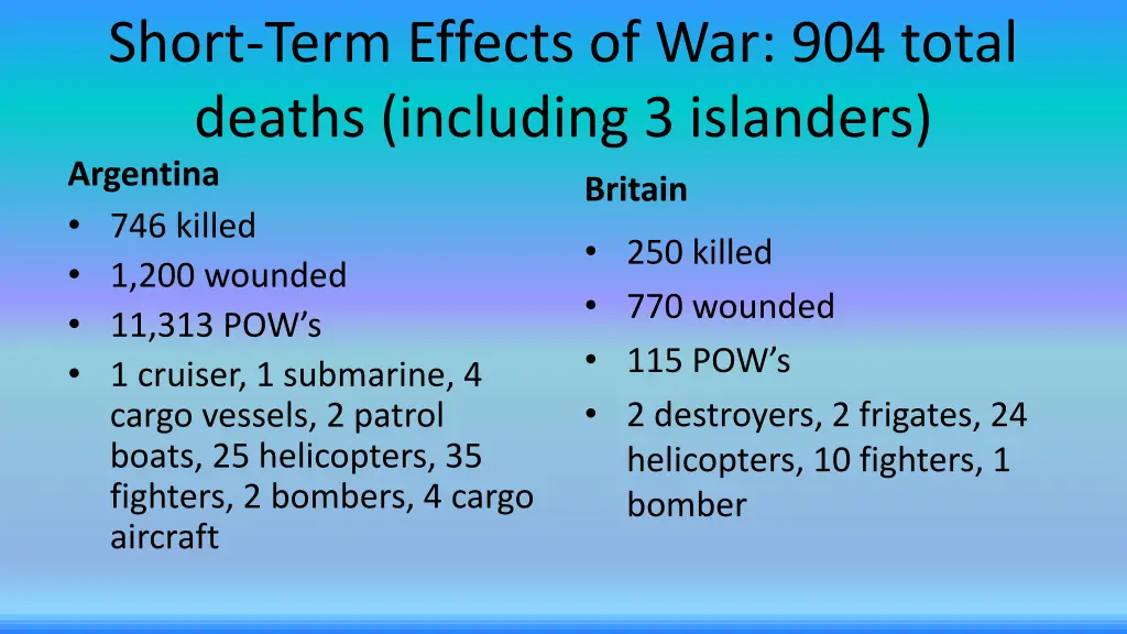 short term effects of war 904 total deaths