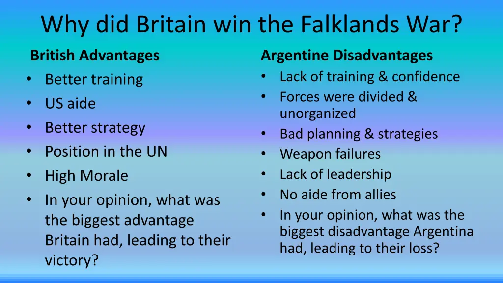 why did britain win the falklands war