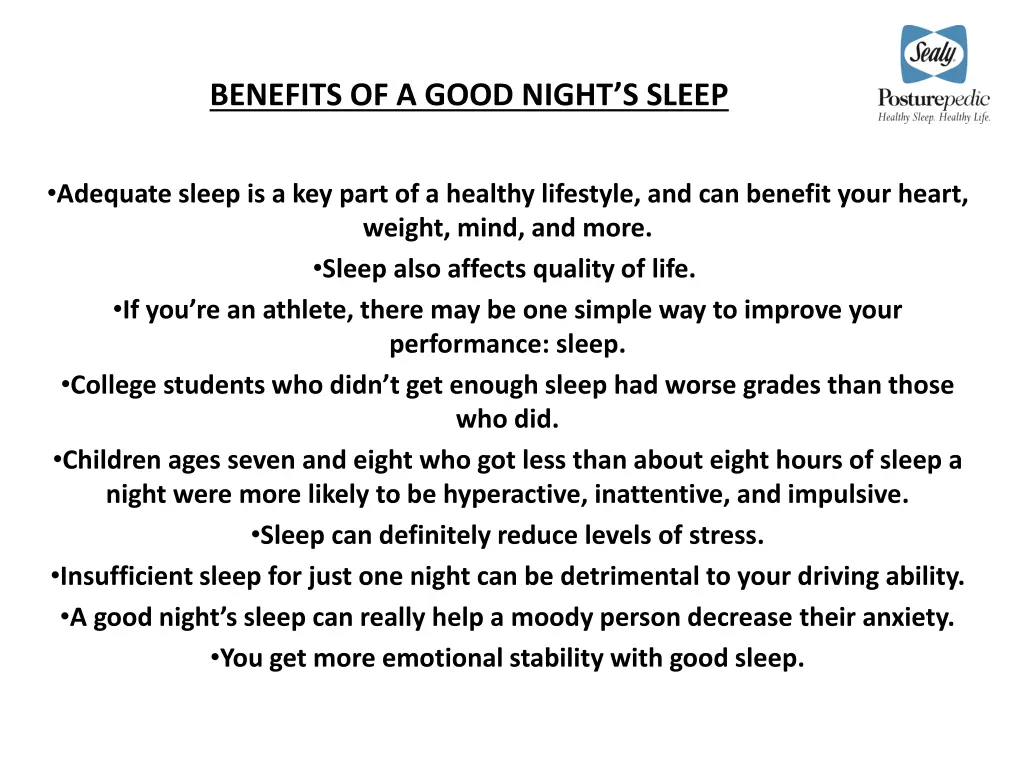 benefits of a good night s sleep