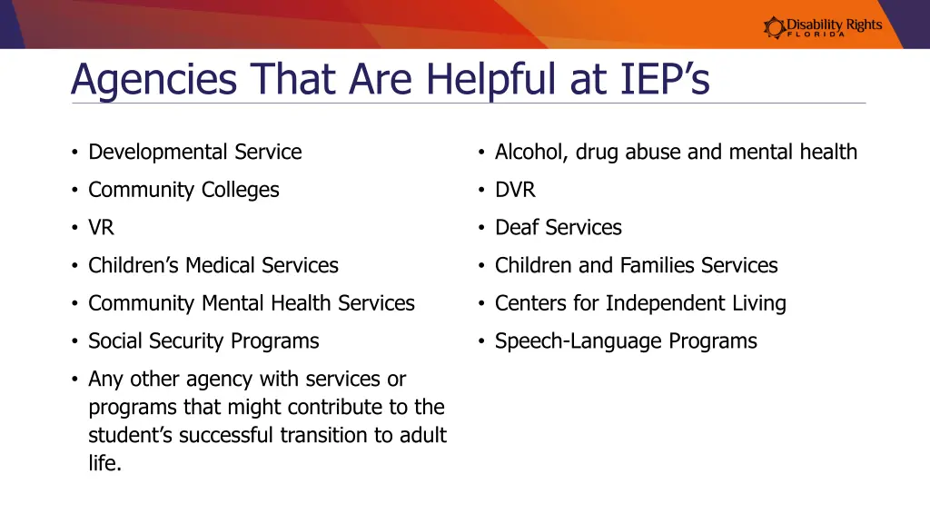 agencies that are helpful at iep s