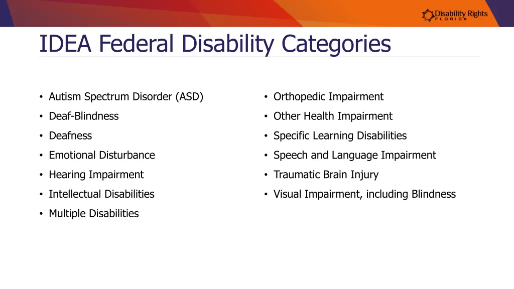 idea federal disability categories