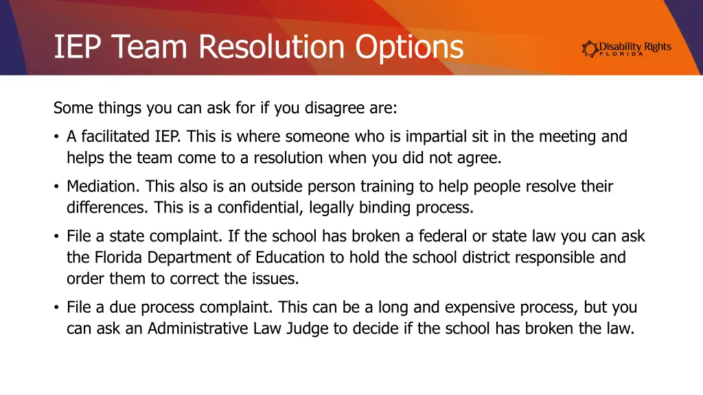 iep team resolution options