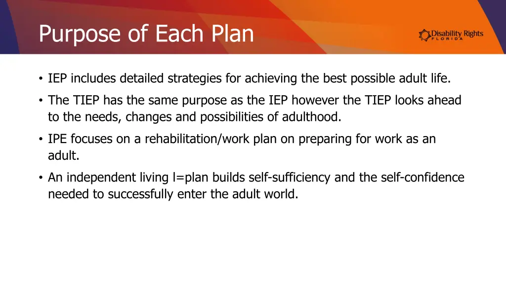 purpose of each plan