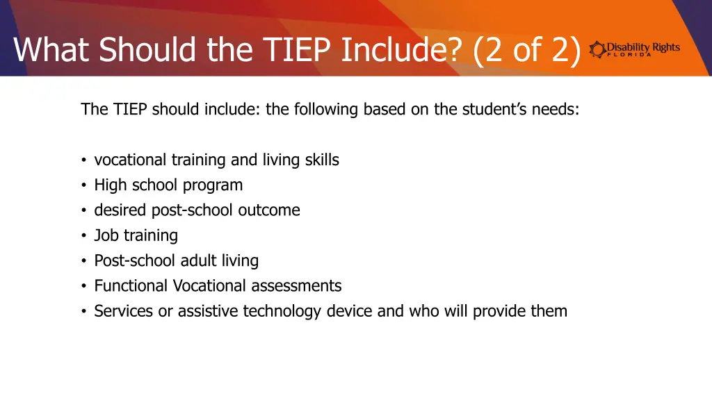 what should the tiep include 2 of 2