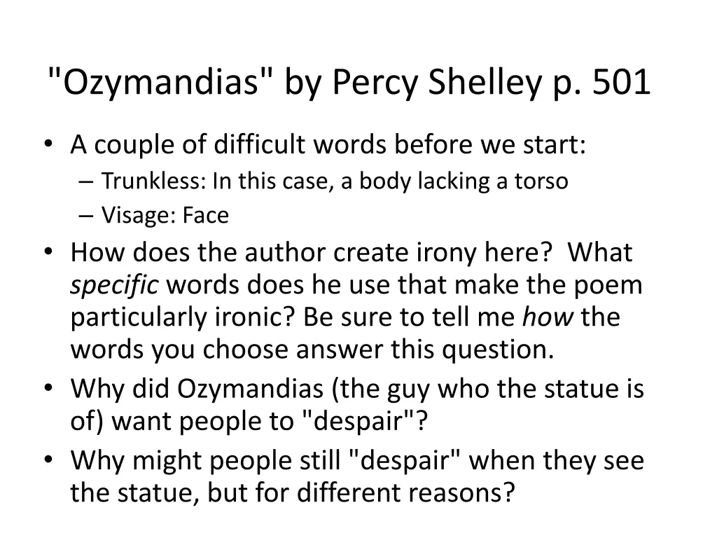 ozymandias by percy shelley p 501