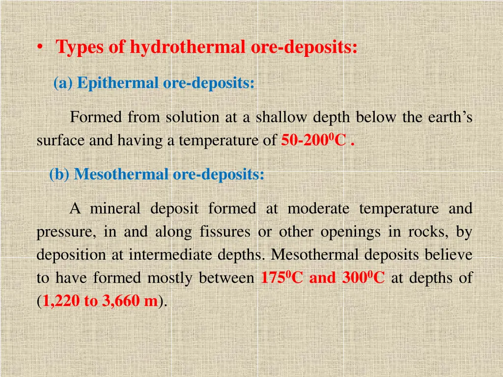 types of hydrothermal ore deposits