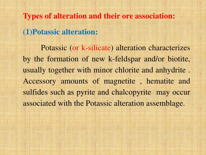types of alteration and their ore association