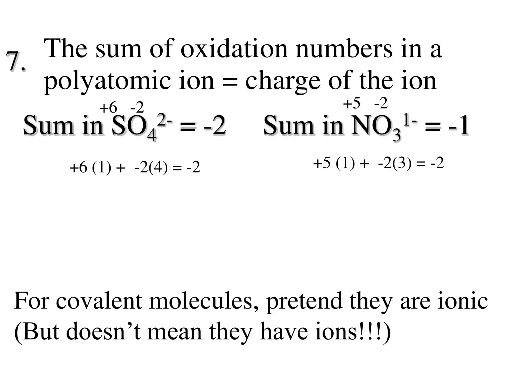 the sum of oxidation numbers in a polyatomic