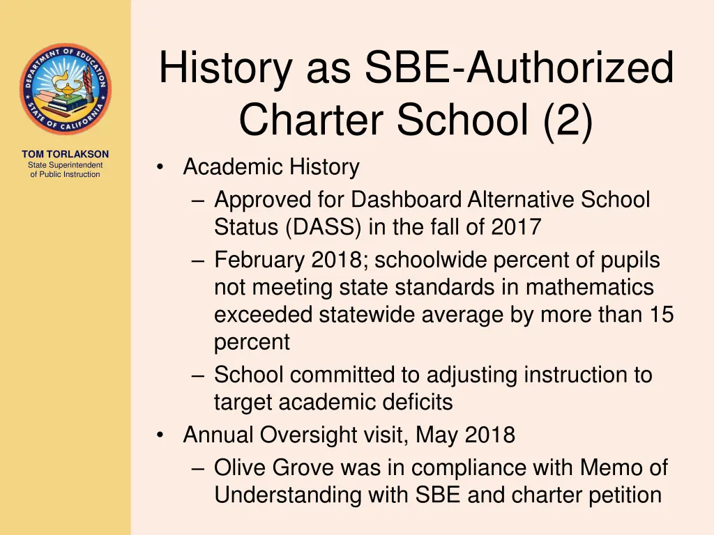history as sbe authorized charter school