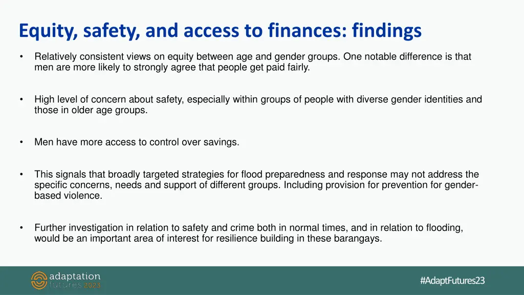 equity safety and access to finances findings