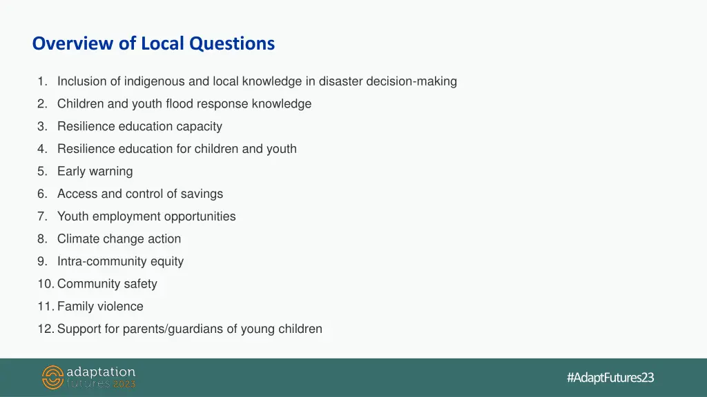 overview of local questions