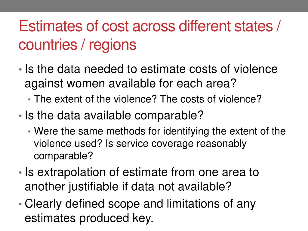 estimates of cost across different states