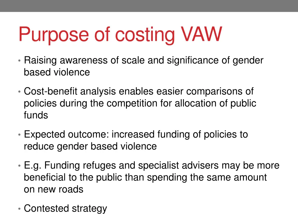 purpose of costing vaw