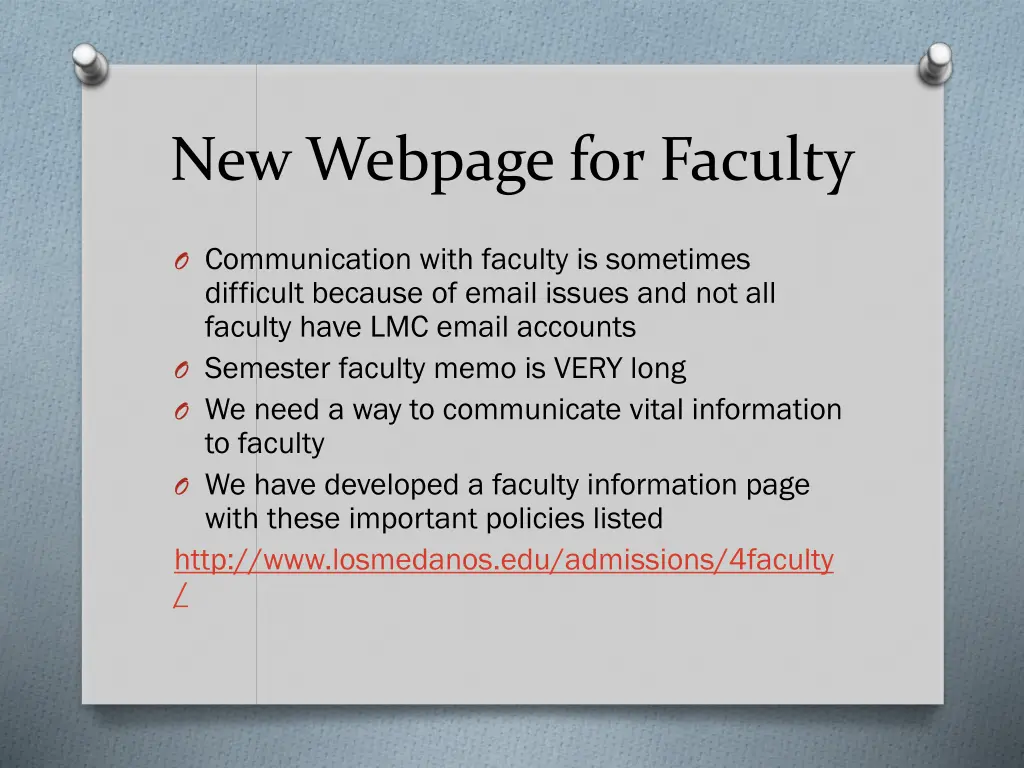 new webpage for faculty