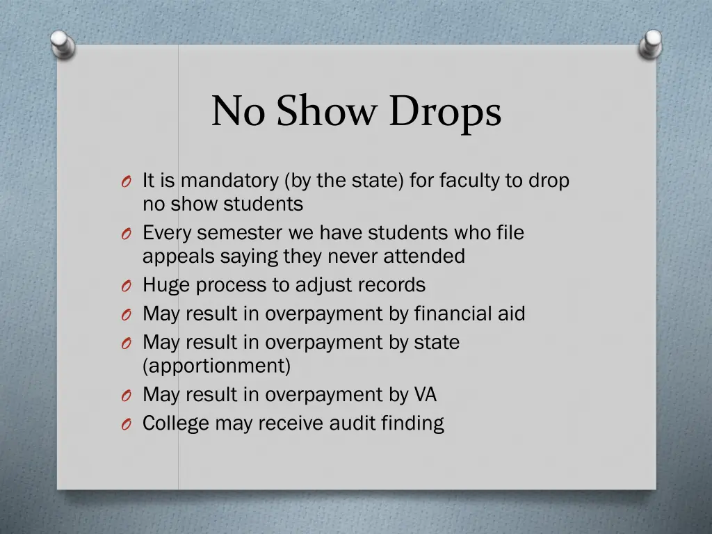 no show drops
