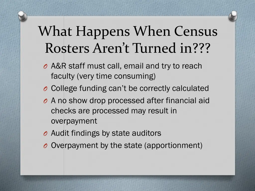 what happens when census rosters aren t turned in