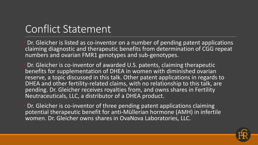 conflict statement dr gleicher is listed