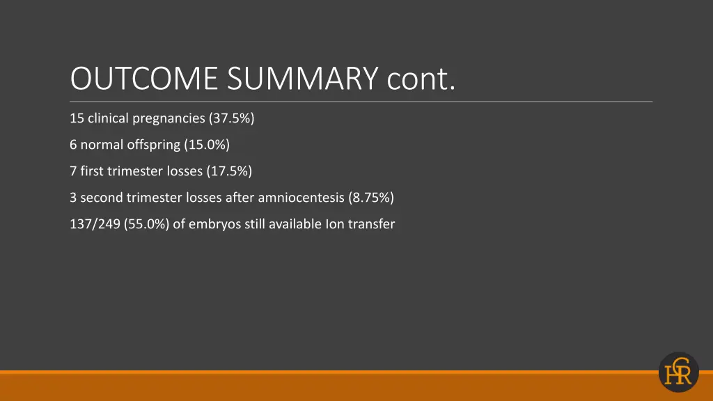 outcome summary cont