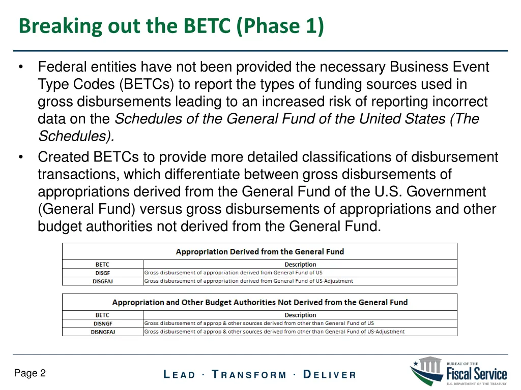 breaking out the betc phase 1