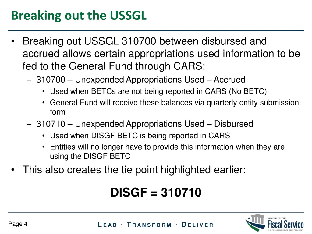 breaking out the ussgl
