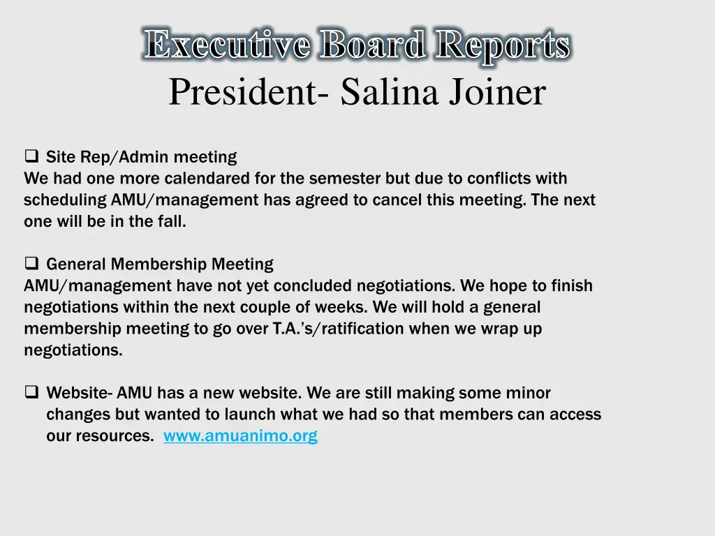 executive board reports president salina joiner 1