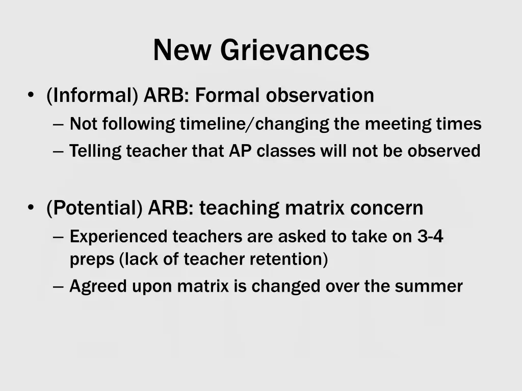 new grievances