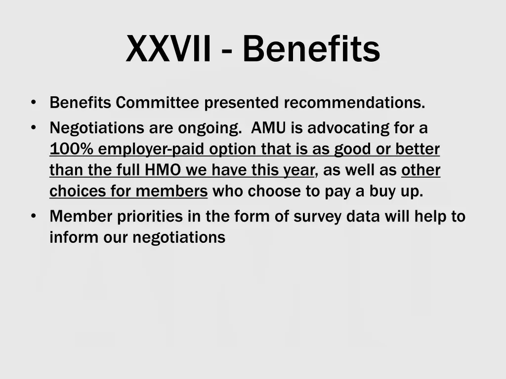 xxvii benefits
