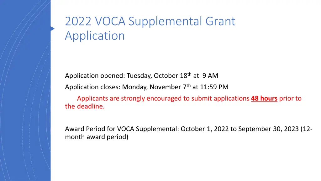 2022 voca supplemental grant application