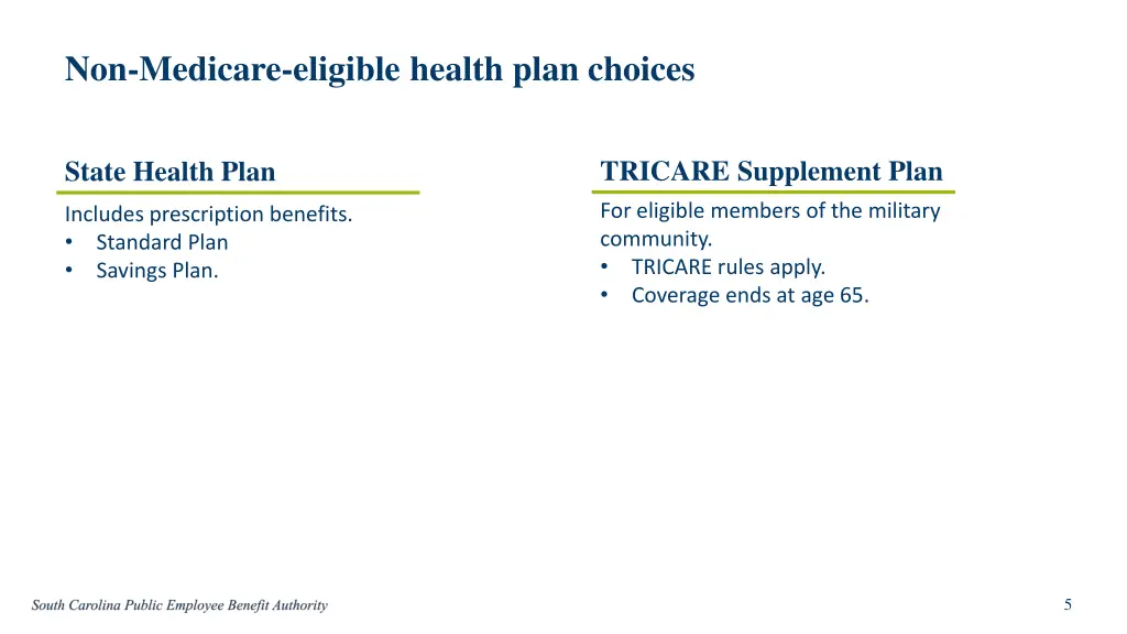non medicare eligible health plan choices