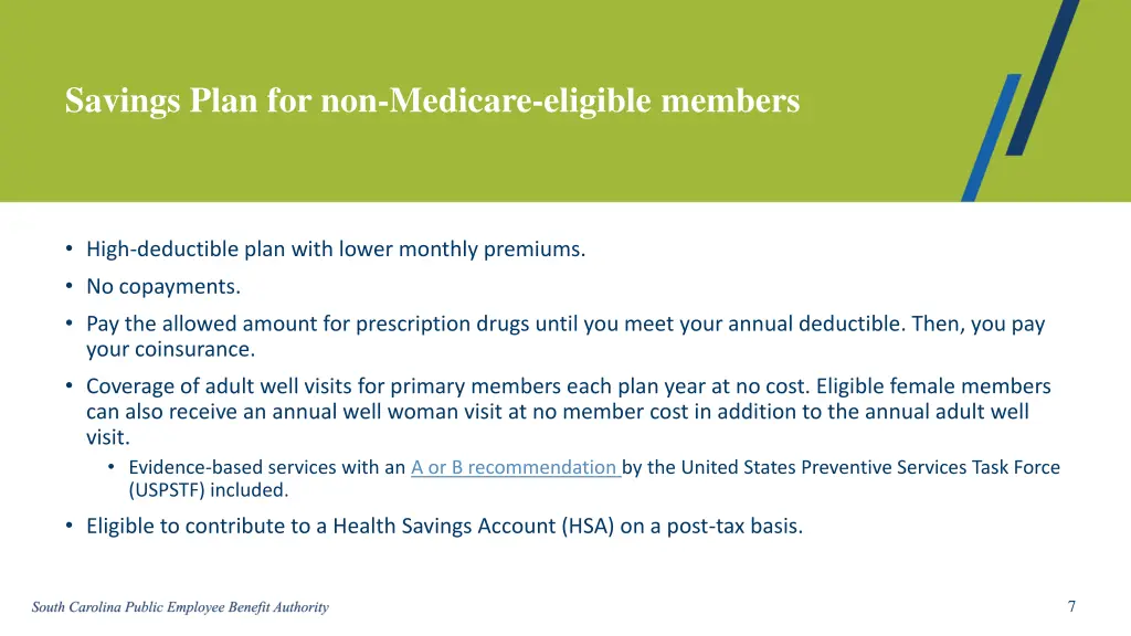 savings plan for non medicare eligible members