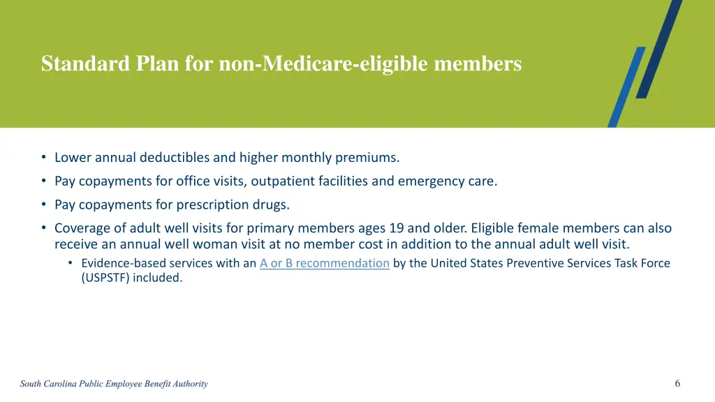 standard plan for non medicare eligible members