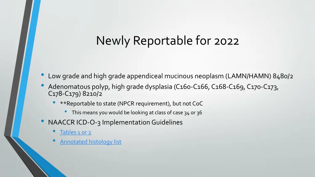 newly reportable for 2022