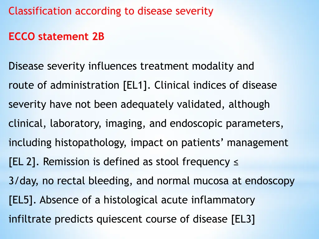 classification according to disease severity