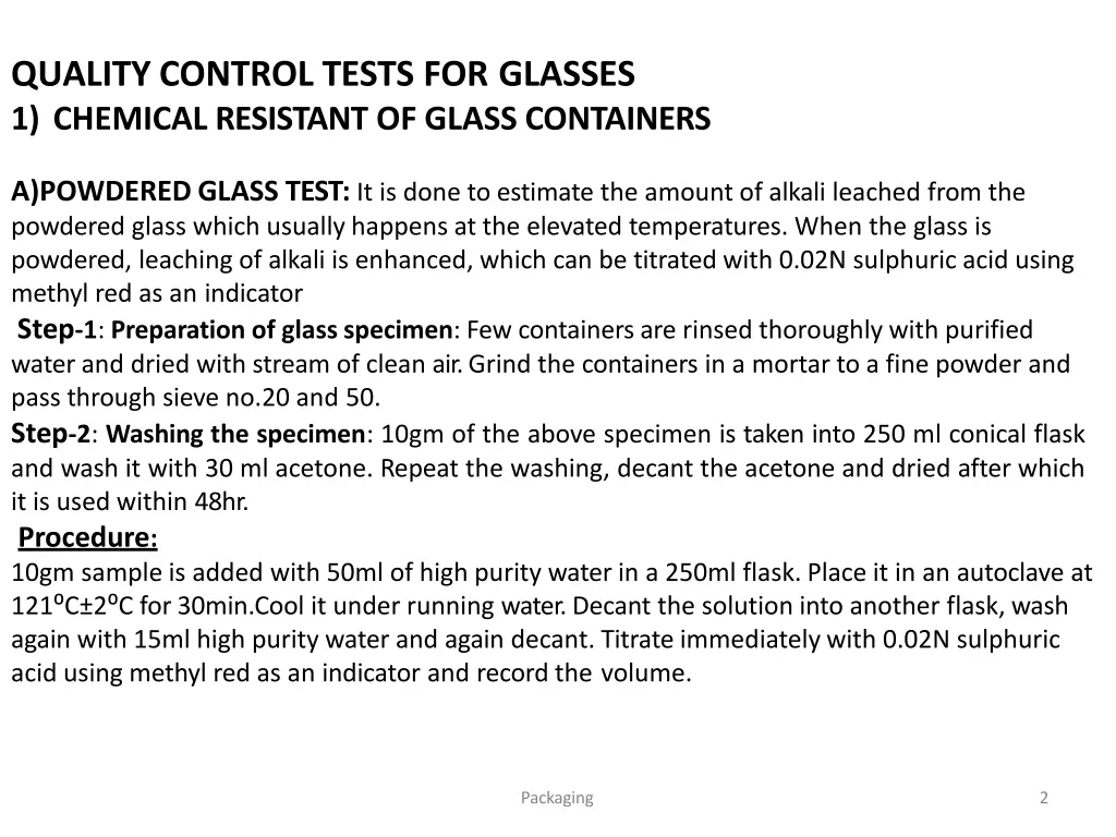 quality control tests for glasses 1 chemical